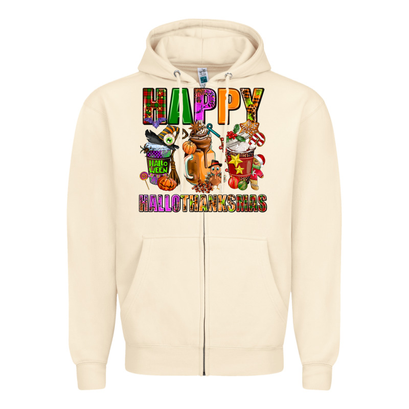 Happy Hallothanksmas Zipper Hoodie by AdoDesignShop | Teevron