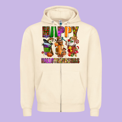 Happy Hallothanksmas Zipper Hoodie Designed By Adodesignshop