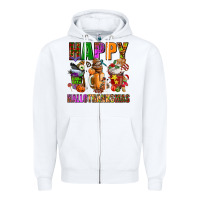 White happy hallothanksmas Zipper Hoodie - AdoDesignShop