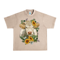 French Oak charolais cattle with sunflowers Urban Heavy Tee - RanaPortraitStore