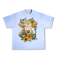 Grape Ice charolais cattle with sunflowers Urban Heavy Tee - RanaPortraitStore