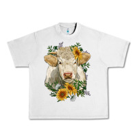 Lunar Rock charolais cattle with sunflowers Urban Heavy Tee - RanaPortraitStore