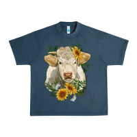 Charolais Cattle With Sunflowers Urban Heavy Tee | Teevron