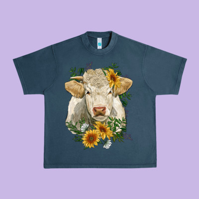 Charolais Cattle With Sunflowers Urban Heavy Tee Designed By Ranaportraitstore