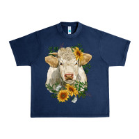 Navy charolais cattle with sunflowers Urban Heavy Tee - RanaPortraitStore