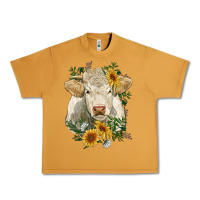 Peanut Butter charolais cattle with sunflowers Urban Heavy Tee - RanaPortraitStore