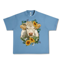 Pebble Blue charolais cattle with sunflowers Urban Heavy Tee - RanaPortraitStore