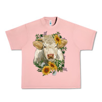 Salmon charolais cattle with sunflowers Urban Heavy Tee - RanaPortraitStore