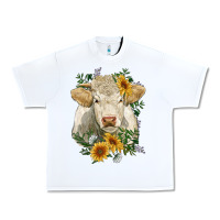 White charolais cattle with sunflowers Urban Heavy Tee - RanaPortraitStore