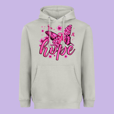 Hope Breast Cancer Butterfly Heavyweight Hoodie Designed By Jasminsmagicworld