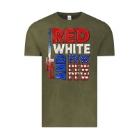 Vintage Olive red white and pew pew pew Vintage Tee - texasbilliewilder