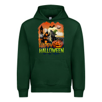 Forest Green Happy Halloween With Black Cat Urban Hoodie - LillyAllenDesigns