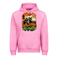 Fuchsia Pink Happy Halloween With Black Cat Urban Hoodie - LillyAllenDesigns