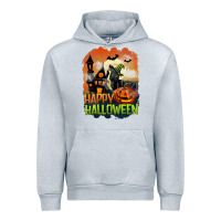 Heather Grey Happy Halloween With Black Cat Urban Hoodie - LillyAllenDesigns