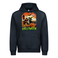 Navy Happy Halloween With Black Cat Urban Hoodie - LillyAllenDesigns