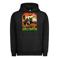 Pigment Black Happy Halloween With Black Cat Urban Hoodie - LillyAllenDesigns