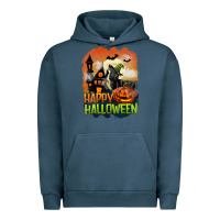 Pigment Midnight Navy Happy Halloween With Black Cat Urban Hoodie - LillyAllenDesigns