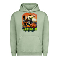 Pigment Oil Green Happy Halloween With Black Cat Urban Hoodie - LillyAllenDesigns