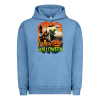Pigment Pebble Blue Happy Halloween With Black Cat Urban Hoodie - LillyAllenDesigns