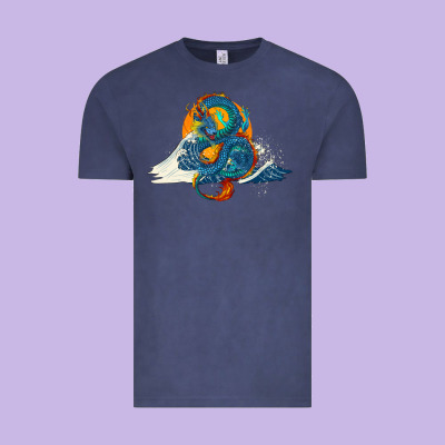 Vintage Tee blue dragon ocean waves and sun