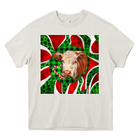 Cream christmas hereford cow face Heavy Core Tee - LillyAllenDesigns
