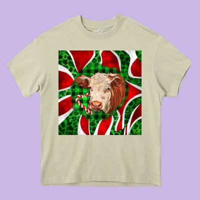 Christmas Hereford Cow Face Heavy Core Tee Designed By Lillyallendesigns