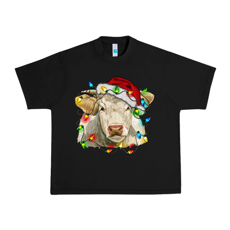 Charolais Cattle Cow With Christmas Lights And Hat Urban Heavy Tee by RanaPortraitStore | Teevron