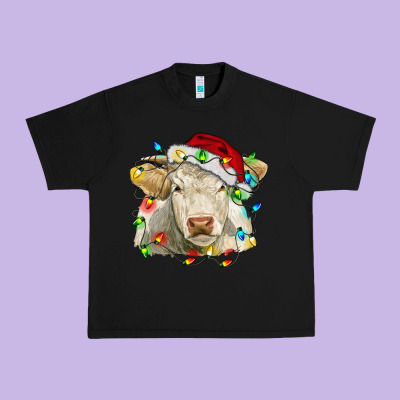 Charolais Cattle Cow With Christmas Lights And Hat Urban Heavy Tee Designed By Ranaportraitstore