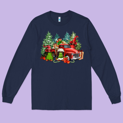 Merry Christmas Truck Afro Gnomies Long Sleeve Tee Designed By Fadigitalartstudio