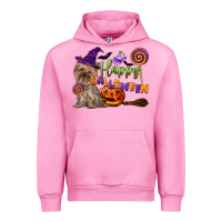 Fuchsia Pink Happy Halloween With Yorkshire Terrier Dog Urban Hoodie - LillyAllenDesigns