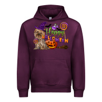 Mauve Wine Happy Halloween With Yorkshire Terrier Dog Urban Hoodie - LillyAllenDesigns