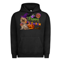Pigment Black Happy Halloween With Yorkshire Terrier Dog Urban Hoodie - LillyAllenDesigns