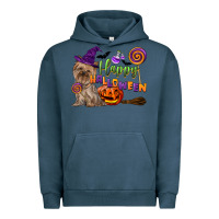 Pigment Midnight Navy Happy Halloween With Yorkshire Terrier Dog Urban Hoodie - LillyAllenDesigns