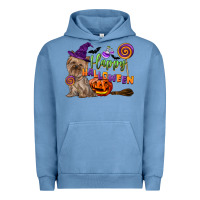 Pigment Pebble Blue Happy Halloween With Yorkshire Terrier Dog Urban Hoodie - LillyAllenDesigns