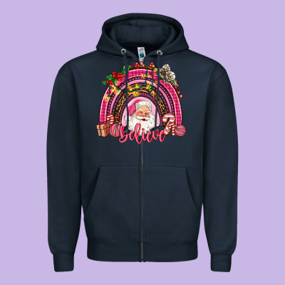 Pink Christmas Believe  Rainbow Zipper Hoodie Designed By Adodesignshop