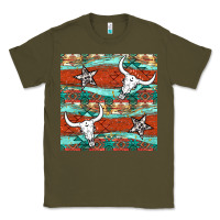 Army Green western aztec bull skull stars seamless pattern Classic Tee - BundleAndBundleShop