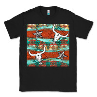Black western aztec bull skull stars seamless pattern Classic Tee - BundleAndBundleShop