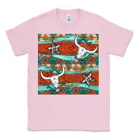 Bubblegum Pink western aztec bull skull stars seamless pattern Classic Tee - BundleAndBundleShop