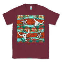 Burgundy western aztec bull skull stars seamless pattern Classic Tee - BundleAndBundleShop