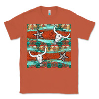 Copper western aztec bull skull stars seamless pattern Classic Tee - BundleAndBundleShop