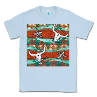 Dusty Blue western aztec bull skull stars seamless pattern Classic Tee - BundleAndBundleShop