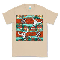 Mushroom western aztec bull skull stars seamless pattern Classic Tee - BundleAndBundleShop