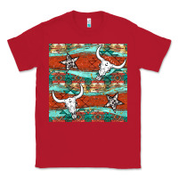 Red western aztec bull skull stars seamless pattern Classic Tee - BundleAndBundleShop