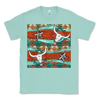 Seafoam western aztec bull skull stars seamless pattern Classic Tee - BundleAndBundleShop