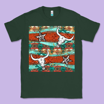 Western Aztec Bull Skull Stars Seamless Pattern Classic Tee Designed By Bundleandbundleshop