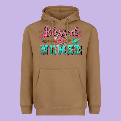 Western Blessed Nurse Pink Floral Arrow Heavyweight Hoodie Designed By Barkaloodesign