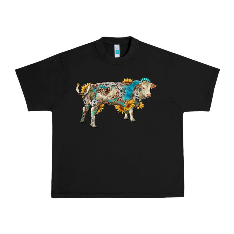 Charolais Bull With Sunflowers And Gemstone Western Patterns Urban Heavy Tee by RanaPortraitStore | Teevron