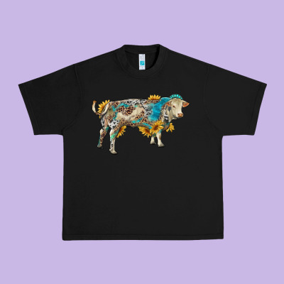 Charolais Bull With Sunflowers And Gemstone Western Patterns Urban Heavy Tee Designed By Ranaportraitstore