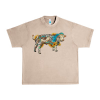 French Oak charolais bull with sunflowers and gemstone western patterns Urban Heavy Tee - RanaPortraitStore
