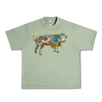 Oil Green charolais bull with sunflowers and gemstone western patterns Urban Heavy Tee - RanaPortraitStore